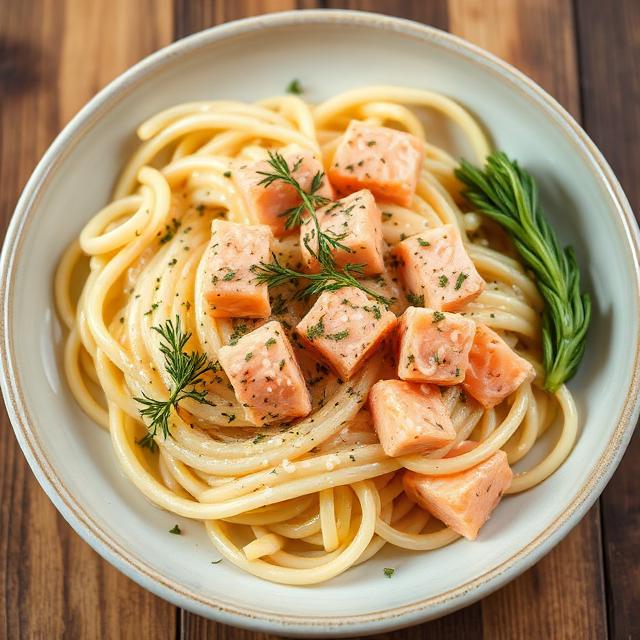Pasta m. flødesauce og laks